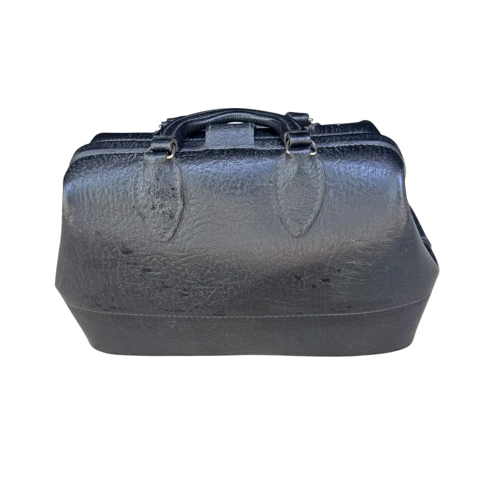 Vintage Schell Brand Black Leather Doctors Bag Gladstone Briefcase Made in USA